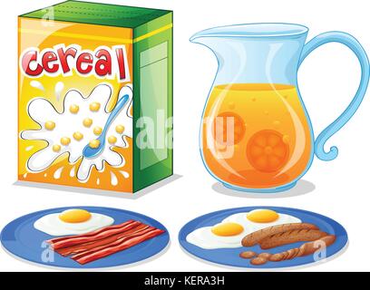 Illustration of the breakfast foods on a white background Stock Vector
