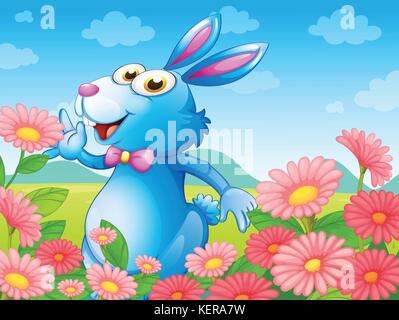 Illustration of a rabbit with flowers in the garden Stock Vector