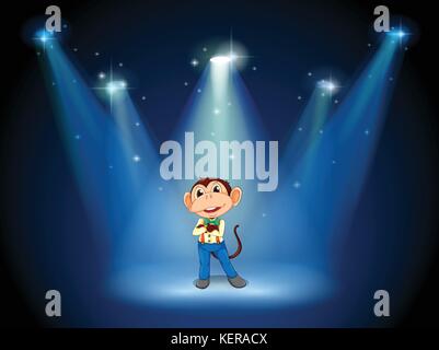 Illustration of a stage with a monkey in the middle Stock Vector