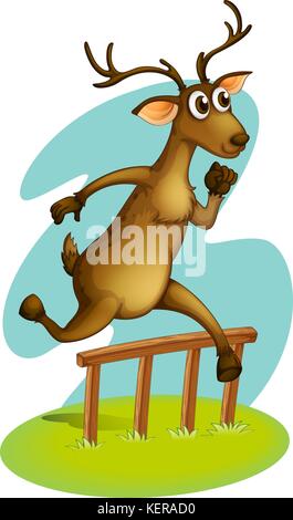 Illustration of a deer jumping on the fence on a white background Stock Vector