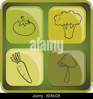 Illustration of a cube with doodle images of vegetables on a white background Stock Vector