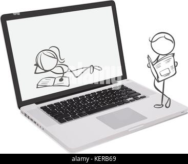 Illustration of a laptop with doodle designs on a white background Stock Vector
