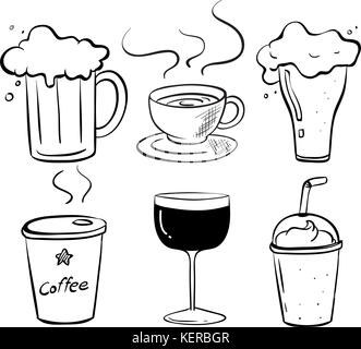 Illustration of the doodle design of the different kinds of drinks on a white background Stock Vector