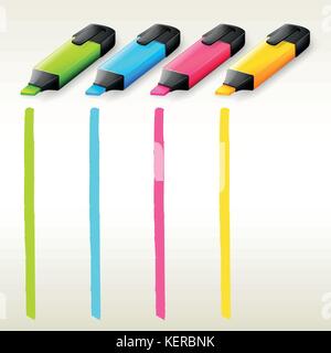 Illustration of the colorful highlighters on a white background Stock Vector