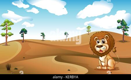 Illustration of a lion sitting at the desert Stock Vector