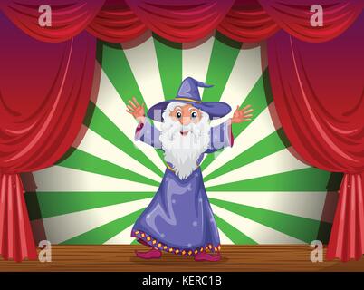 Illustration of a wizard doing magic on the stage Stock Vector