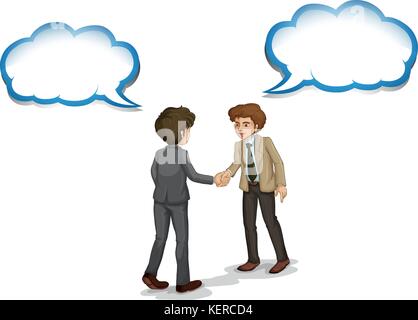 Illustration of the businessmen shaking their hands with empty callouts on a white background Stock Vector