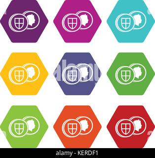 Coins of UK icon set color hexahedron Stock Vector