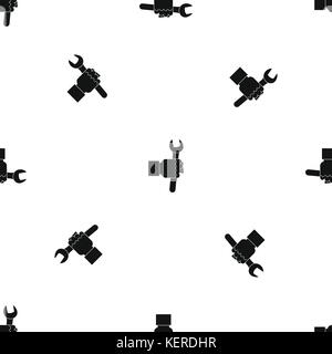 Wrench tool in man hand pattern seamless black Stock Vector