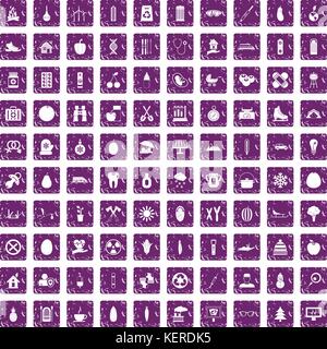 100 child health icons set grunge purple Stock Vector