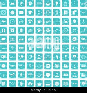100 clock icons set grunge blue Stock Vector