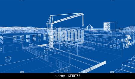 Industrial zone with buildings and cranes Stock Vector