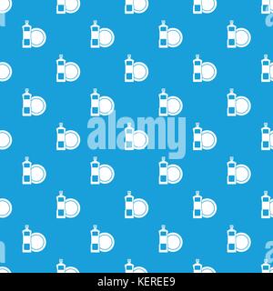 Dishwashing liquid detergent and dish pattern seamless blue Stock Vector
