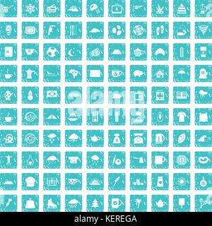 100 coffee cup icons set grunge blue Stock Vector