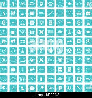 100 college icons set grunge blue Stock Vector