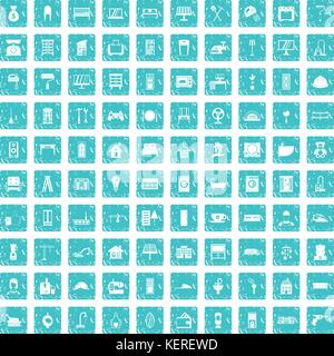 100 comfortable house icons set grunge blue Stock Vector