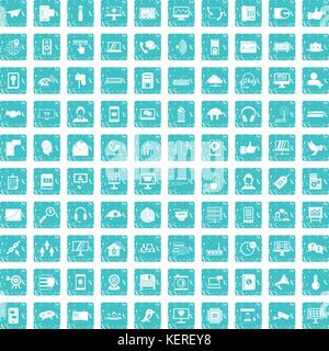 100 communication icons set grunge blue Stock Vector