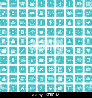 100 company icons set grunge blue Stock Vector