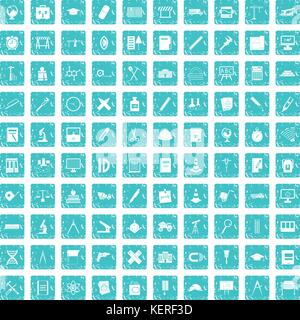 100 compass icons set grunge blue Stock Vector