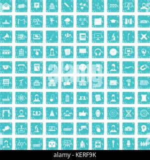 100 conference icons set grunge blue Stock Vector