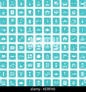 100 craft icons set grunge blue Stock Vector