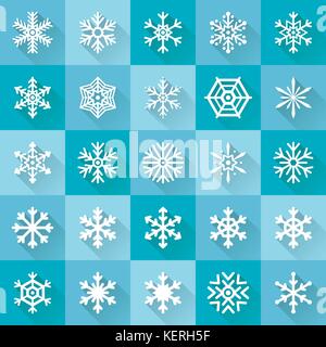 Set of christmas icons in flat style. Simple snowflake icons with long shadow effect Stock Vector