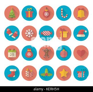 Christmas flat icons with long shadow effect Stock Vector