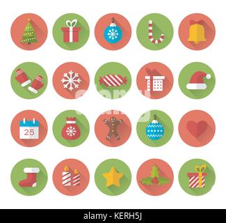 Christmas flat icons with long shadow effect Stock Vector