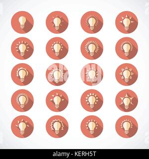 25 ligt bulb flat icons with long shadow effect Stock Vector