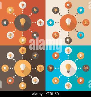 Flat design vector illustration with icons set of bulbs Stock Vector
