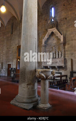 Inner view of San Zeno cathedral in Pistoia. Right aisle. Stock Photo