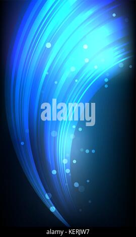 Curved neon lines on black background with lights, abstract glowing elements Stock Vector