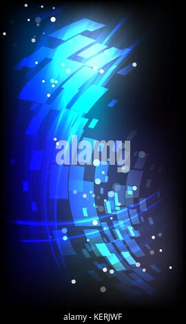 Abstract blue neon on black, tech geometric background Stock Vector