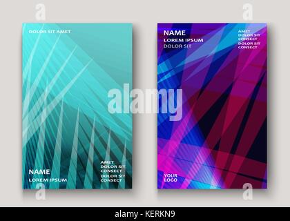 Modern technology striped abstract covers design. Neon lines background frame cyan purple. Trendy geometric template vector illustration for Cover Rep Stock Vector