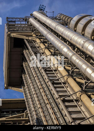 LONDON, UK:   Exterior view of the service pipes which run up the outside of the Lloyds building in Lime Street in the City of London