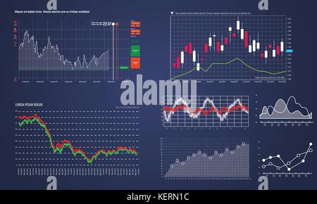 Thin line vector graphs, charts and diagrams with flat elements. Infographic with linear art style for business presentation illustration Stock Vector