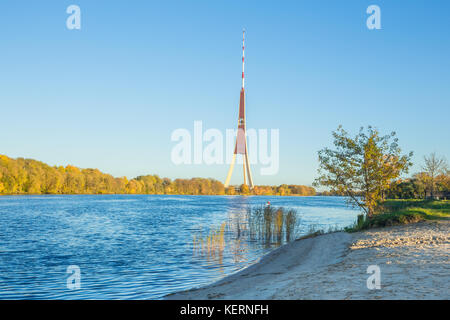 Latvia, Riga, town center, peoples and architecture. Television tower. 2017 Stock Photo