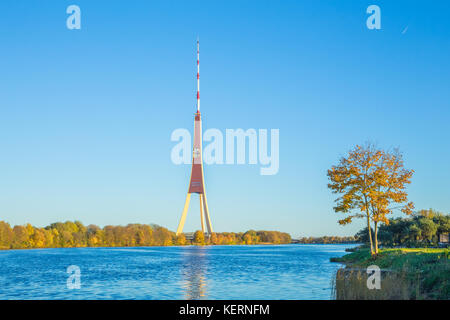 Latvia, Riga, town center, peoples and architecture. Television tower. 2017 Stock Photo