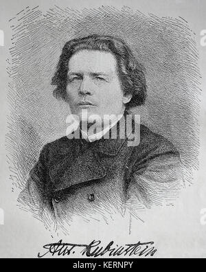 Anton Rubinstein (1829-1894). Russian pianist, composer and conductor. Engraving, 1883. Nuestro Siglo, 1883, Barcelona, Spain. Stock Photo
