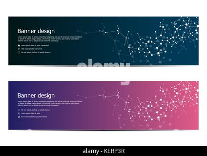 Particles Topic Banner Technological and scientific banners with structure of molecular ...