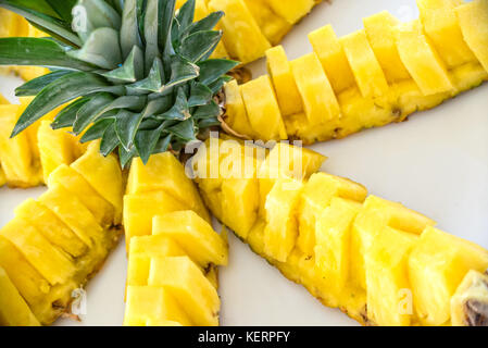Close up of a plate of pineapple boats Stock Photo