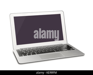 Silver laptop with blank screen Stock Photo