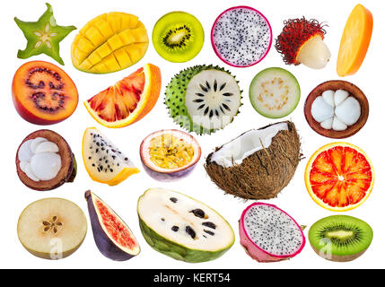 collection of exotic fruits isolated on white background Stock Photo