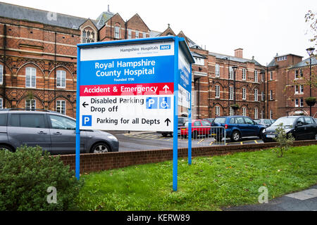 The Royal Hampshire County Hospital in Winchester is a District General Hospital serving much of central Hampshire. It is owned and run by the NHS Stock Photo