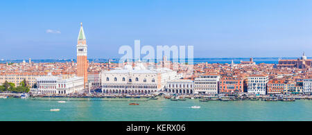 VENICE ITALY VENICE panorama of venice skyline from  the santa maria della salute church Venice to doges palace and campanile Venice Italy EU Europe Stock Photo