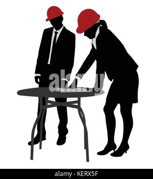 young engineers working on the project silhouettes - vector Stock Vector