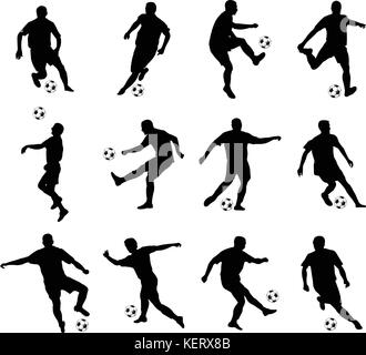 soccer players detailed silhouettes set - vector Stock Vector