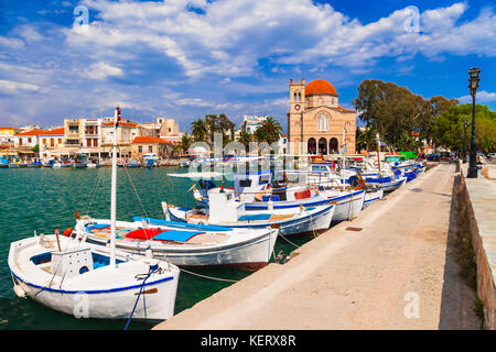 traditional Greece - Aegina island with picturesque port. Saronic islands Stock Photo