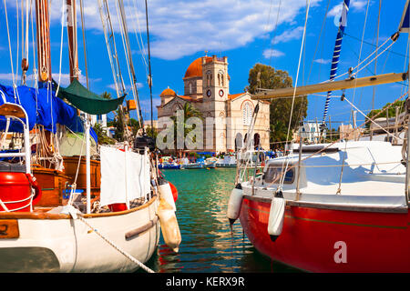traditional Greece - Aegina island with picturesque port. Saronic islands Stock Photo