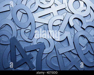 Random arrangement of blue metal texture random numbers abstract background Stock Photo